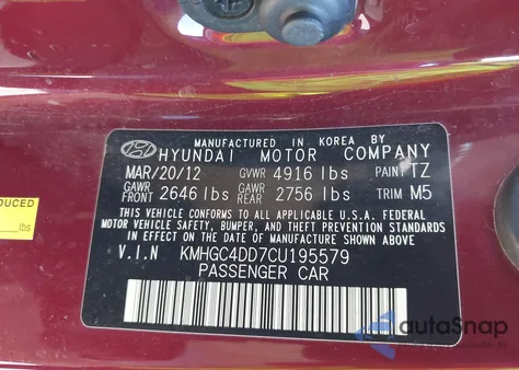 2012 Hyundai Genesis 3.8 from USA, damaged, VIN KMHGC4DD7CU195579